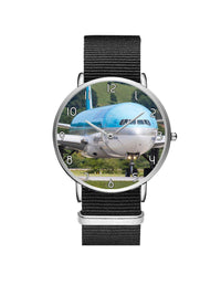 Thumbnail for Face to Face with Korean Airways Boeing 777 Leather Strap Watches Aviation Shop Silver & Black Nylon Strap 