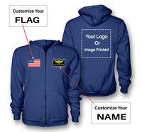 Thumbnail for Custom Name & Flag & Logo Designed Zipped Hoodies