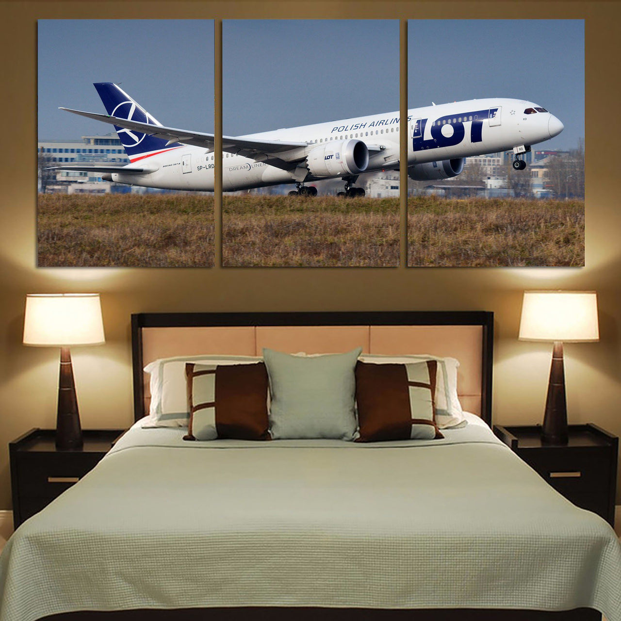 LOT Polish Airlines Boeing 787 Printed Canvas Posters (3 Pieces) Aviation Shop 