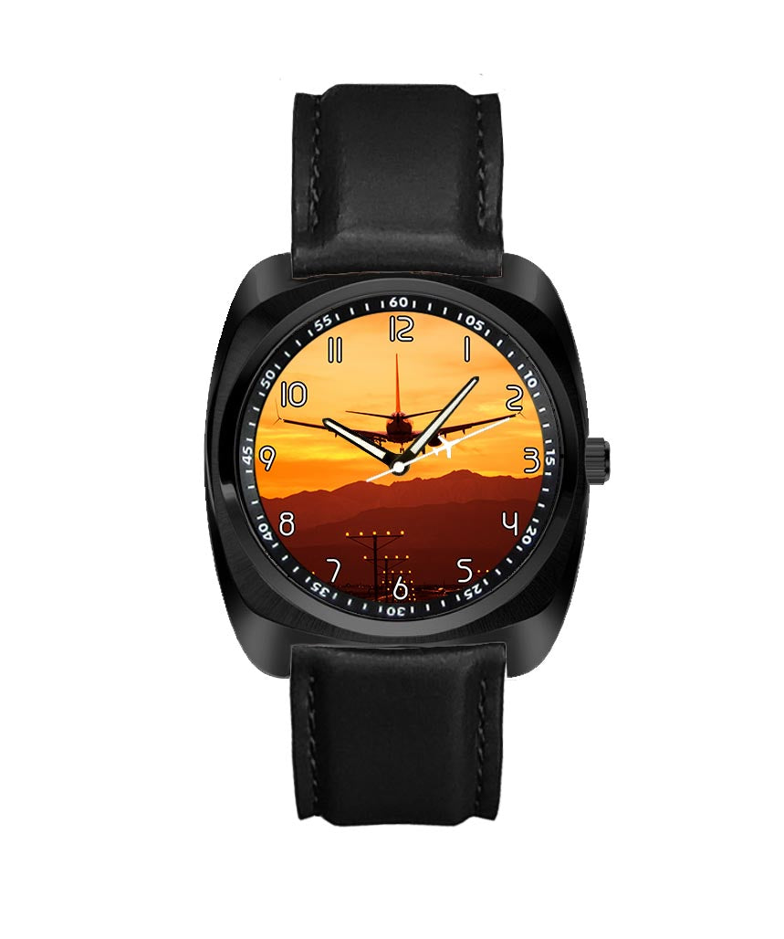 Landing Aircraft During Sunset Designed Luxury Watches