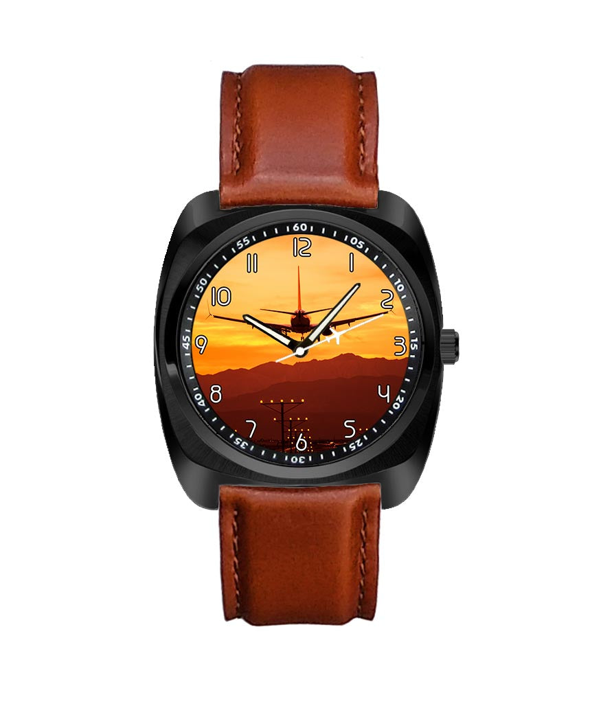 Landing Aircraft During Sunset Designed Luxury Watches