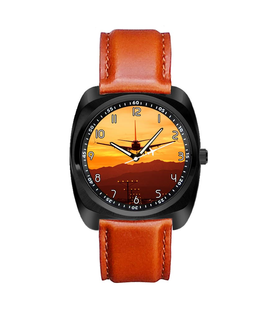 Landing Aircraft During Sunset Designed Luxury Watches