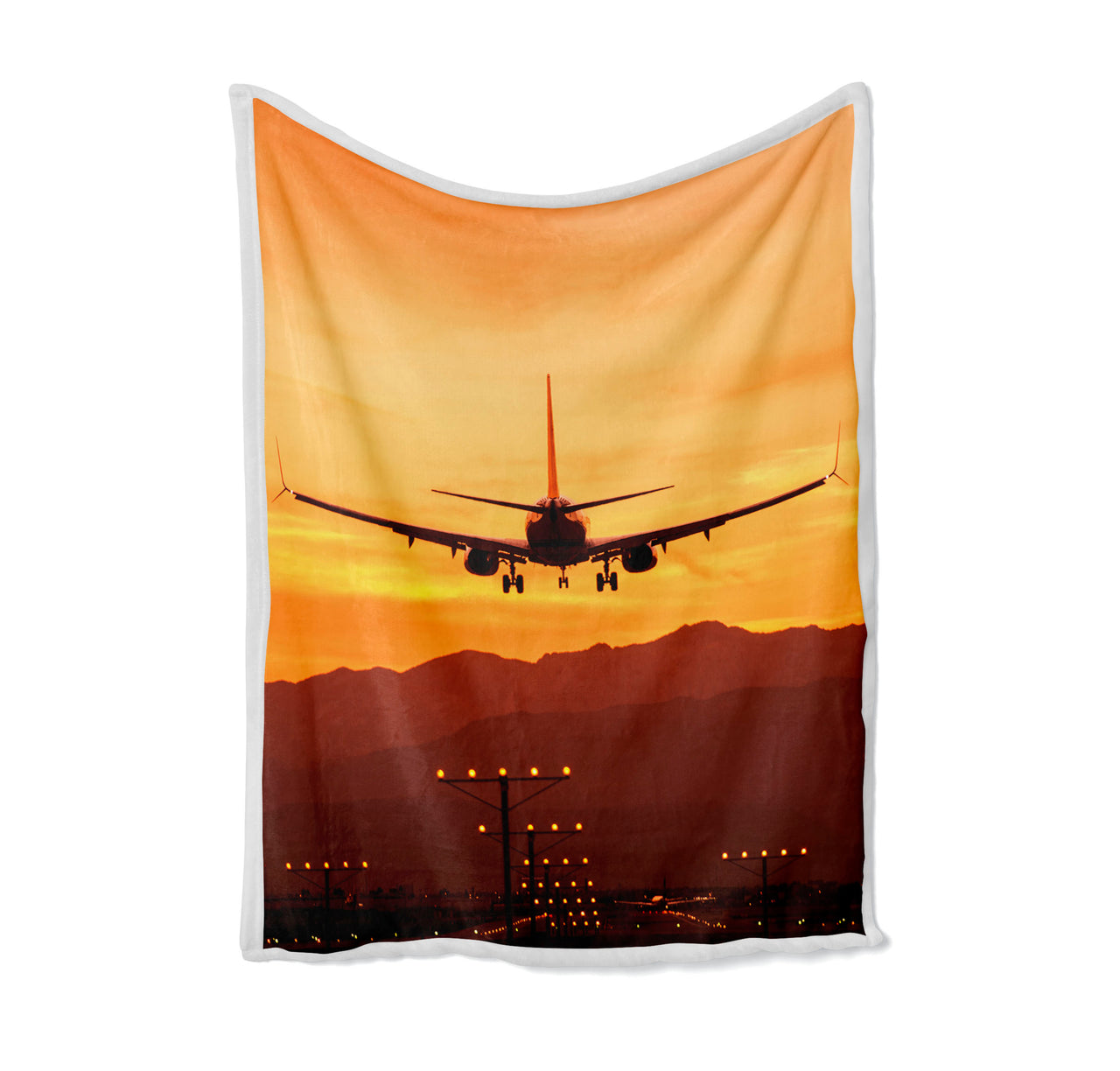 Landing Aircraft During Sunset Designed Bed Blankets & Covers