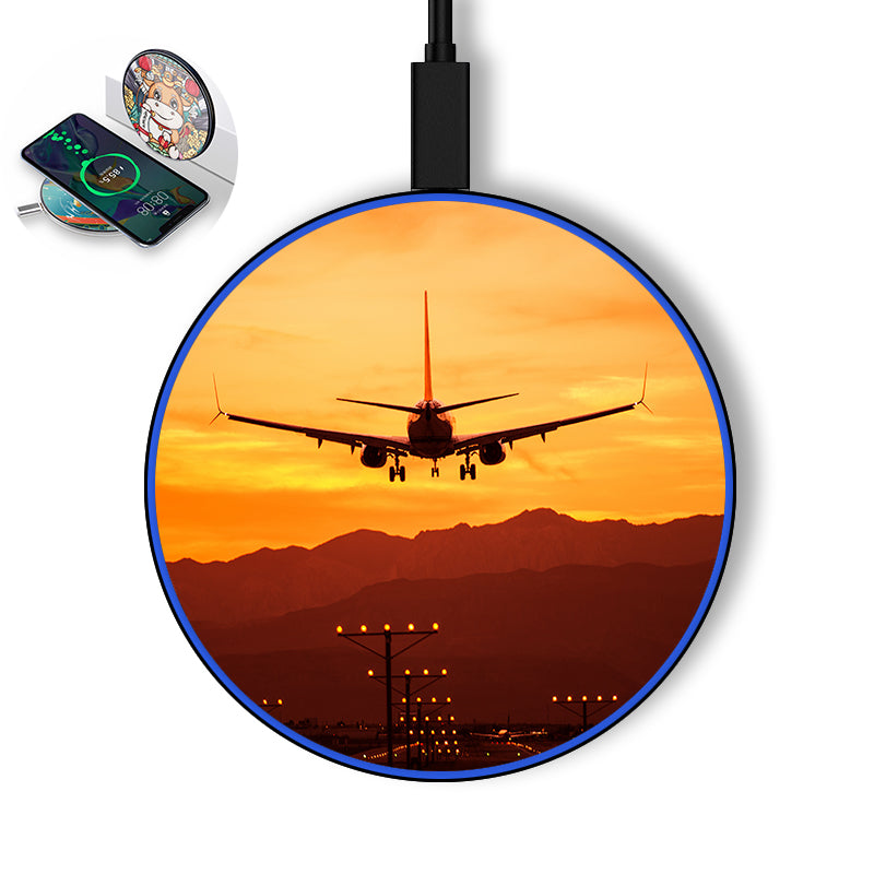 Landing Aircraft During Sunset Designed Wireless Chargers