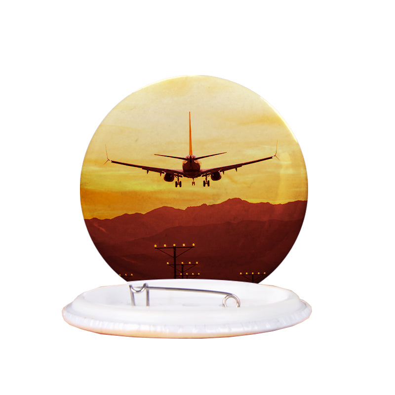 Landing Aircraft During Sunset Designed Pins