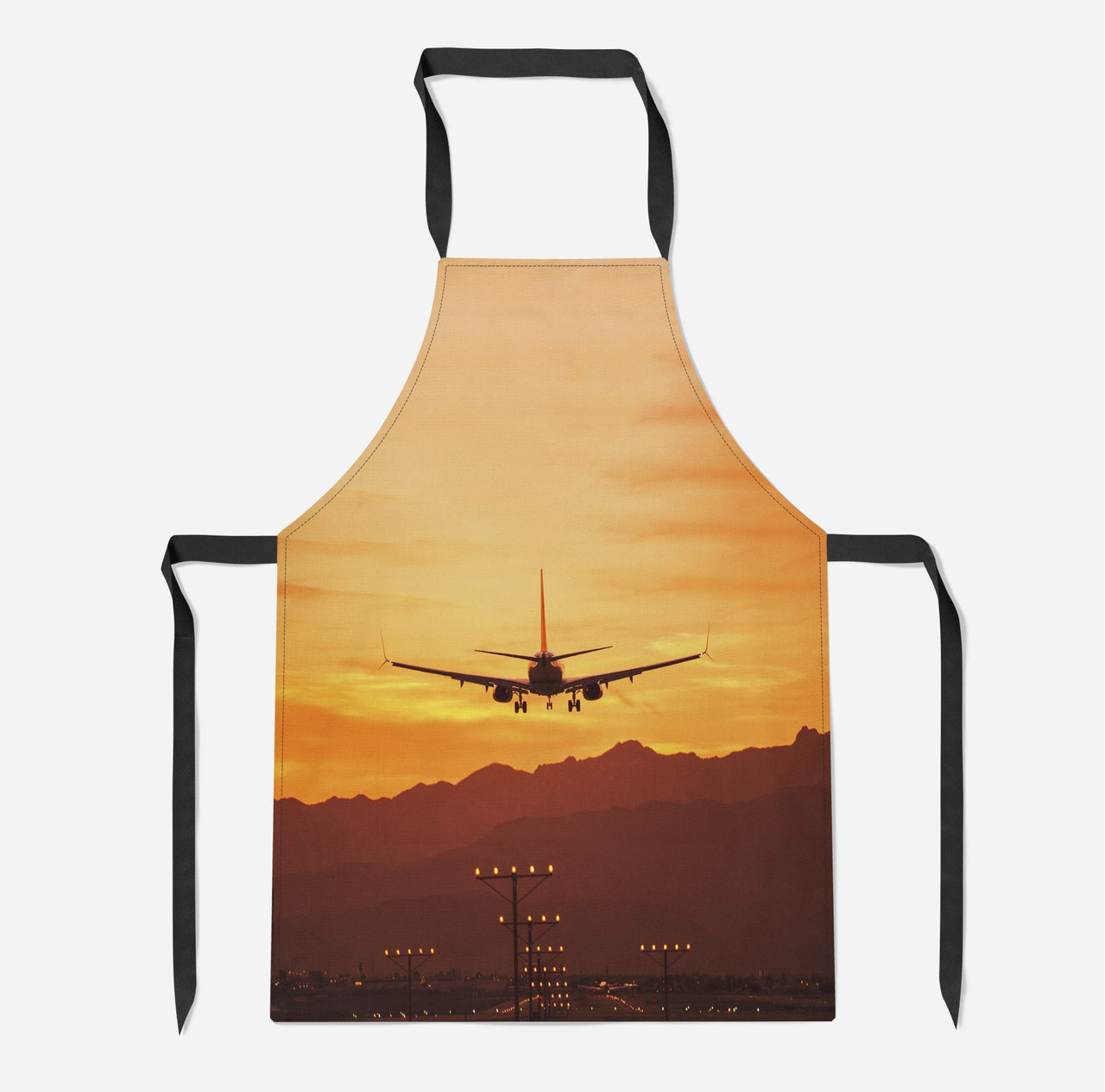 Landing Aircraft During Sunset Designed Kitchen Aprons