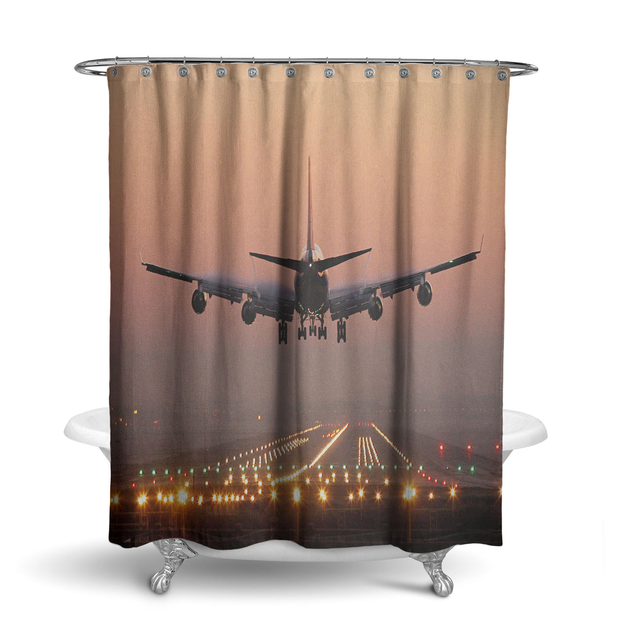 Landing Boeing 747 During Sunset Designed Shower Curtains