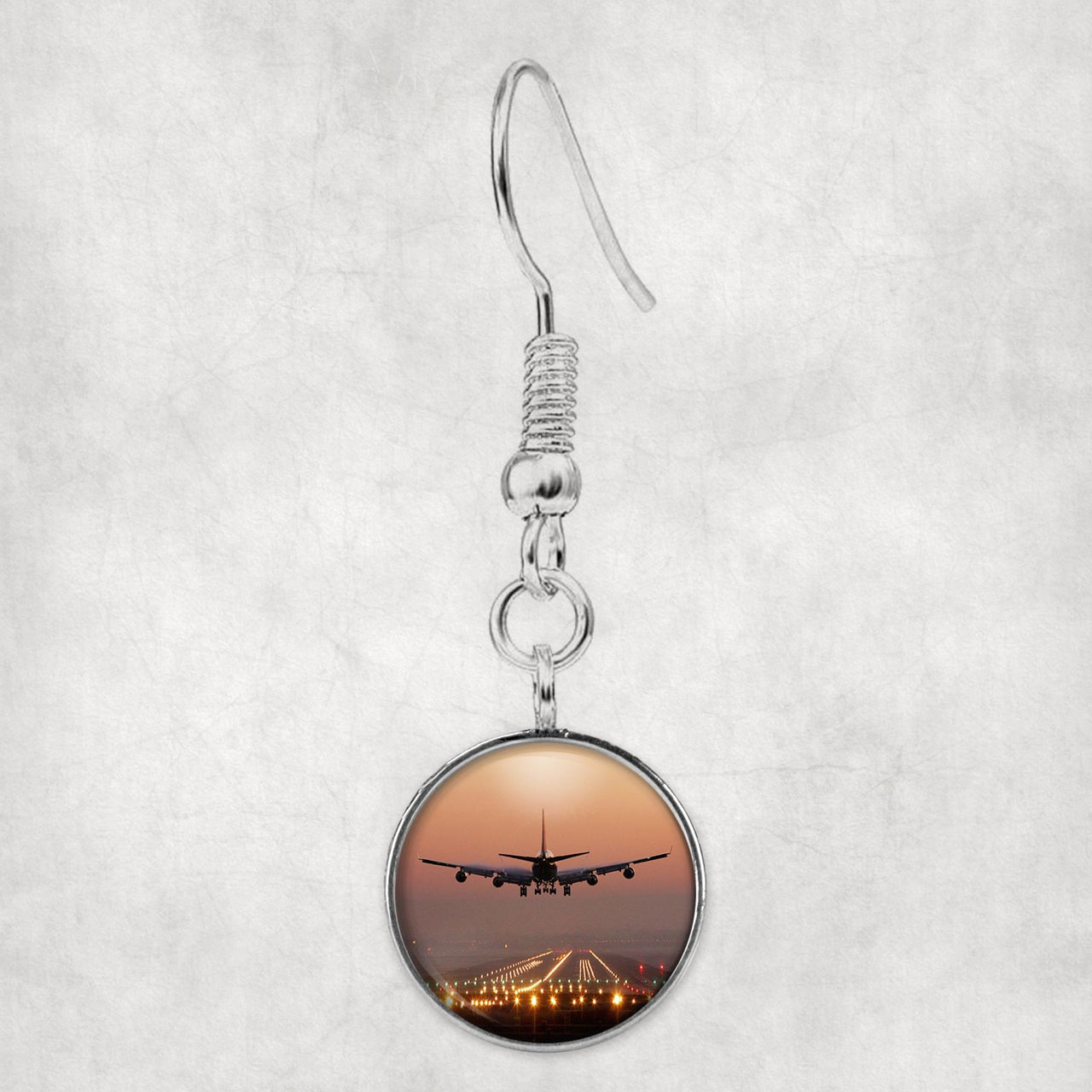 Landing Boeing 747 During Sunset Designed Earrings