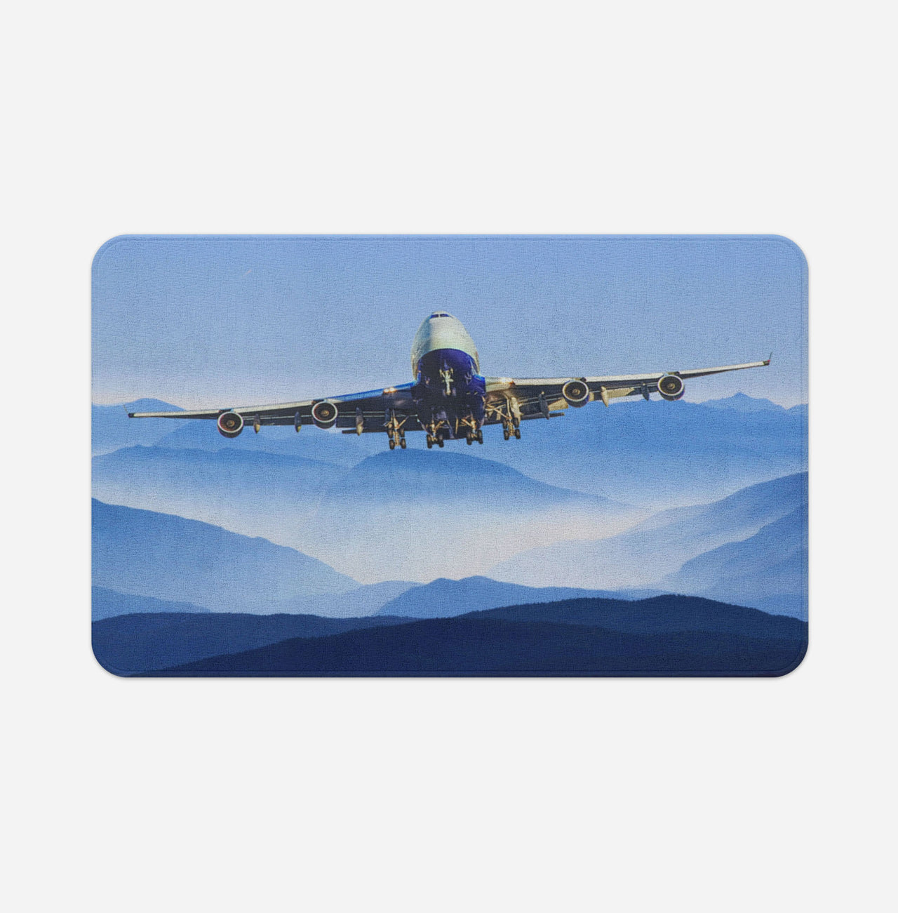Landing Boeing 747 From Front Designed Bath Mats