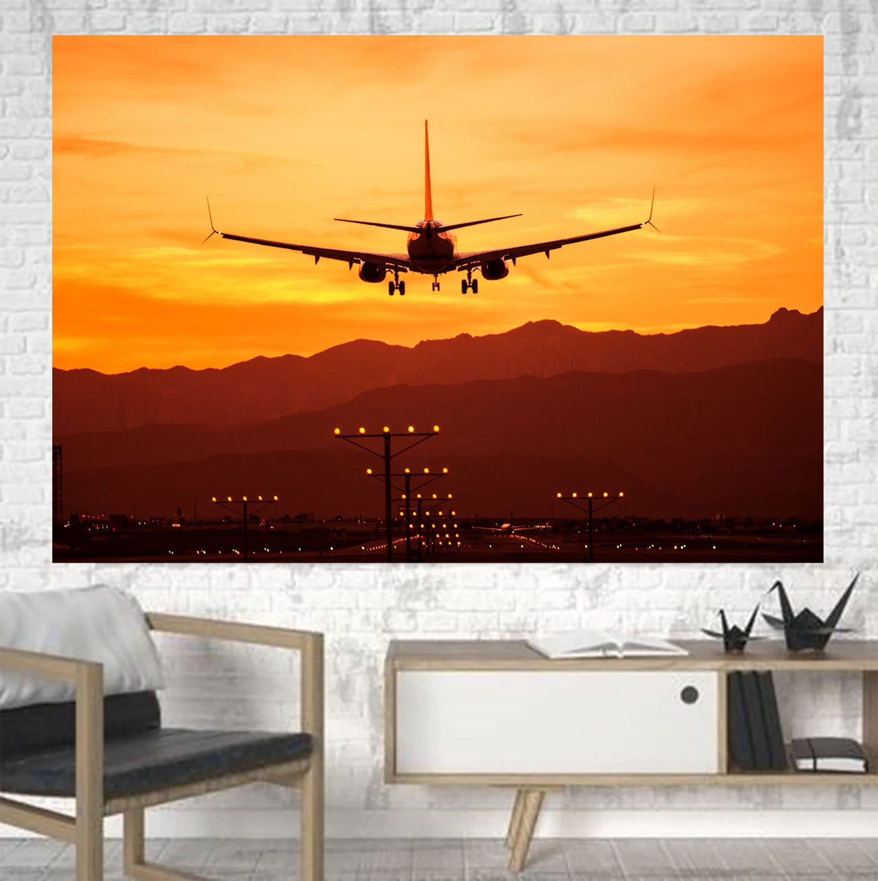 Landing Aircraft During Sunset Printed Canvas Posters (1 Piece) Aviation Shop 