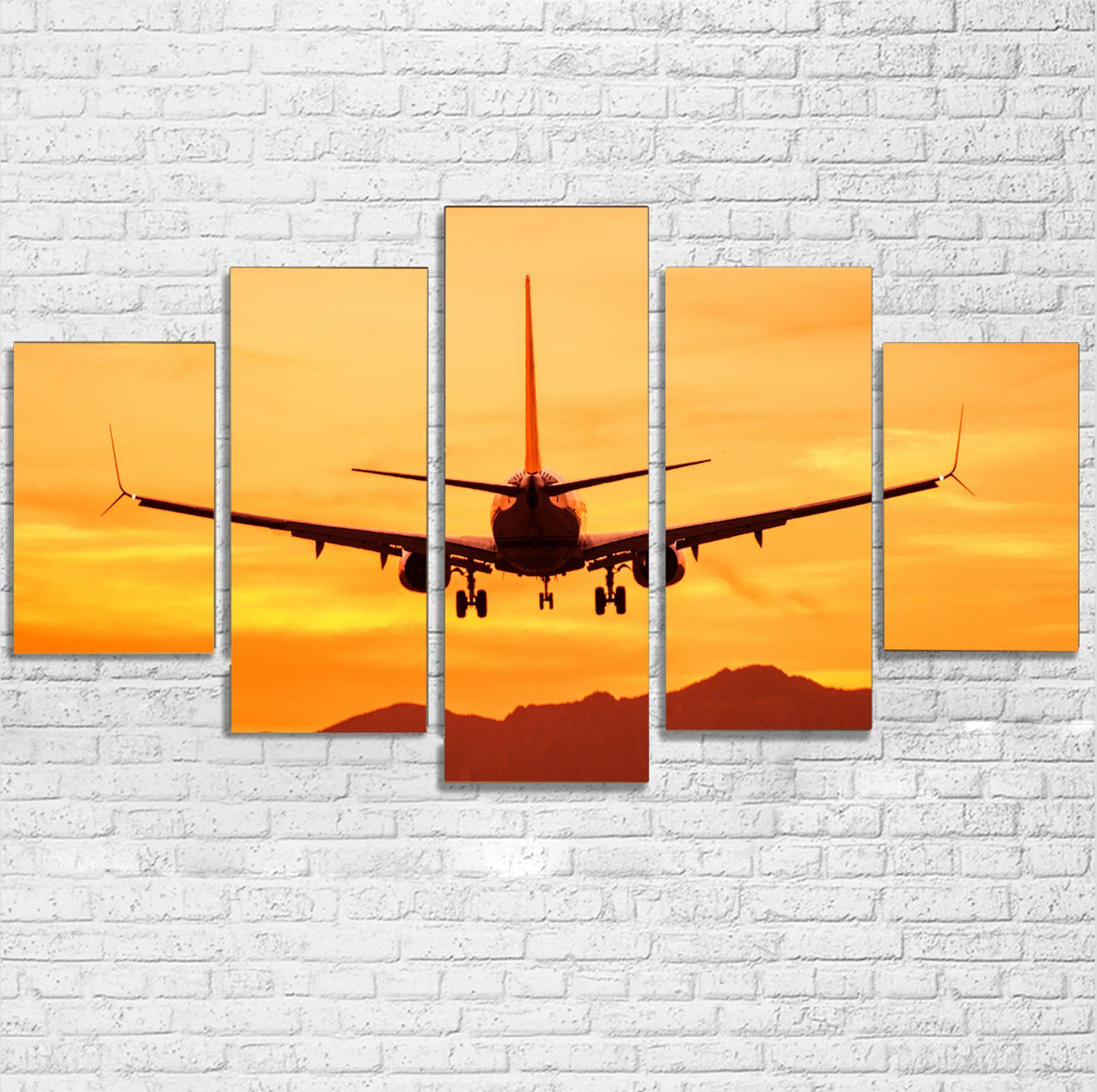 Landing Aircraft During Sunset Printed Multiple Canvas Poster Aviation Shop 