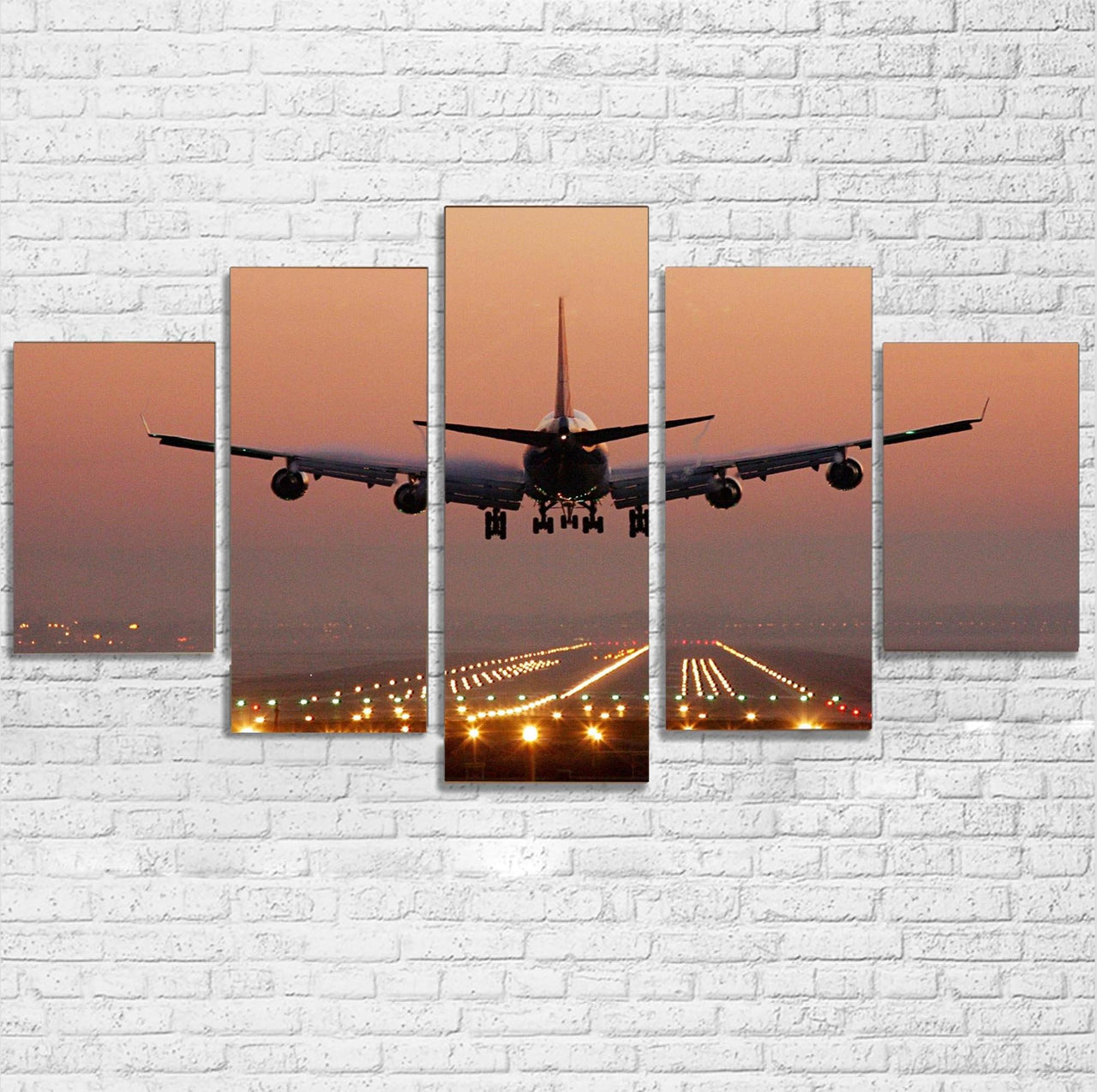 Landing Boeing 747 During Sunset Printed Multiple Canvas Poster Aviation Shop 