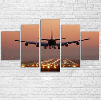 Thumbnail for Landing Boeing 747 During Sunset Printed Multiple Canvas Poster Aviation Shop 