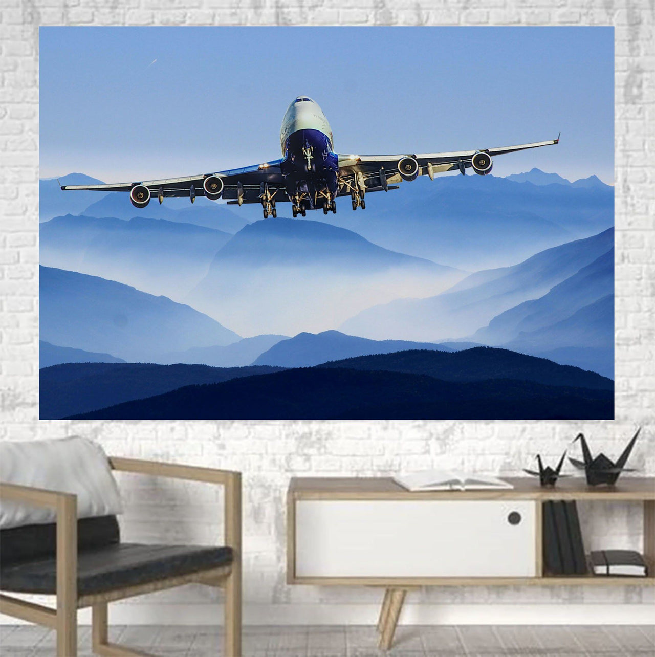 Landing Boeing 747 From Front Printed Canvas Posters (1 Piece) Aviation Shop 