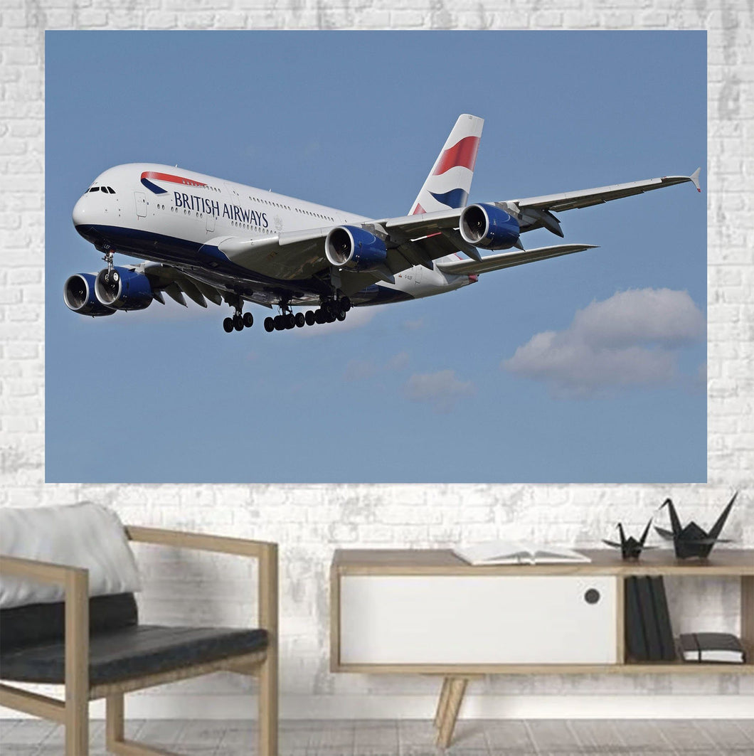 Landing British Airways A380 Printed Canvas Posters (1 Piece) Aviation Shop 