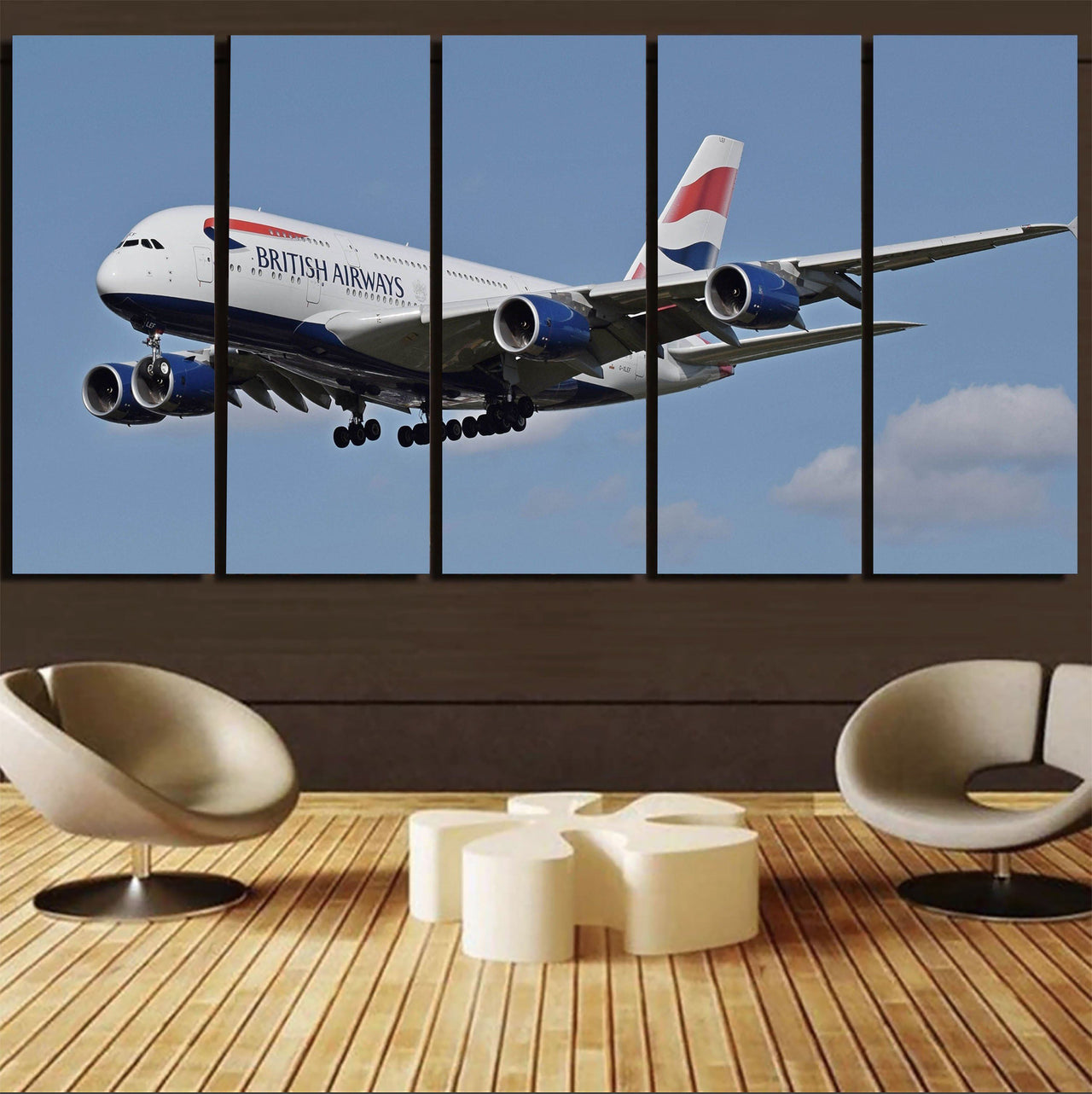 Landing British Airways A380 Printed Canvas Prints (5 Pieces) Aviation Shop 
