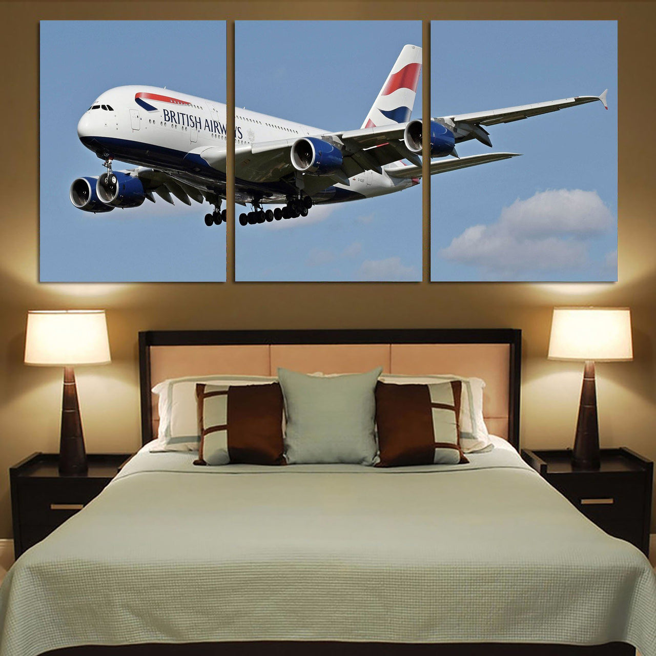 Landing British Airways A380 Printed Canvas Posters (3 Pieces) Aviation Shop 