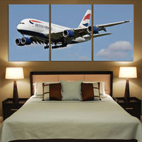 Thumbnail for Landing British Airways A380 Printed Canvas Posters (3 Pieces) Aviation Shop 