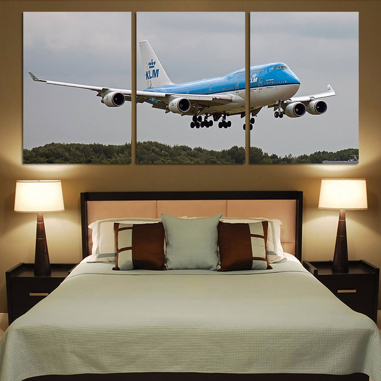 Landing KLM's Boeing 747 Printed Canvas Posters (3 Pieces) Aviation Shop 