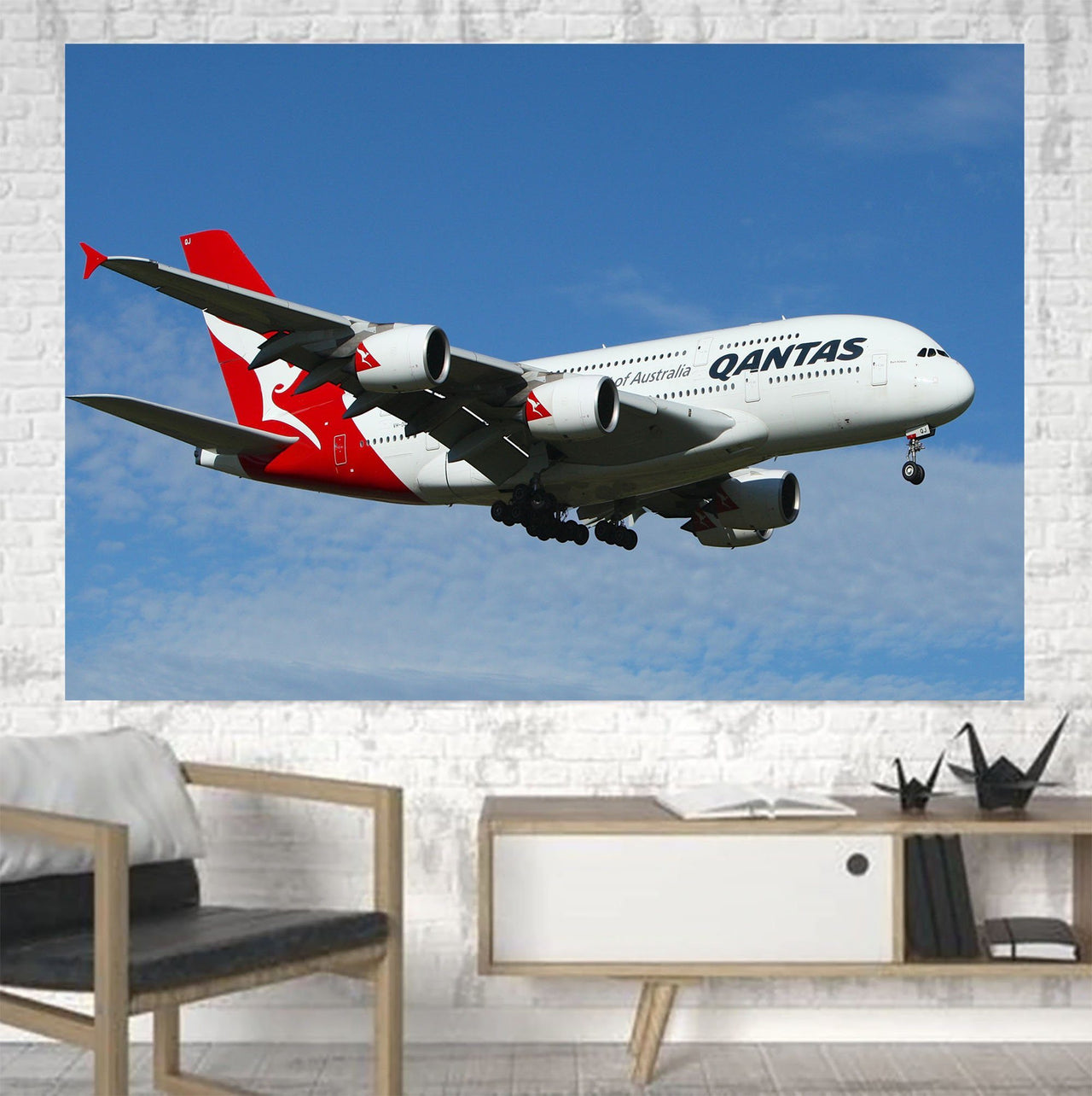 Landing Qantas A380 Printed Canvas Posters (1 Piece) Aviation Shop 