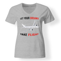 Thumbnail for Let Your Dreams Take Flight Designed V-Neck T-Shirts