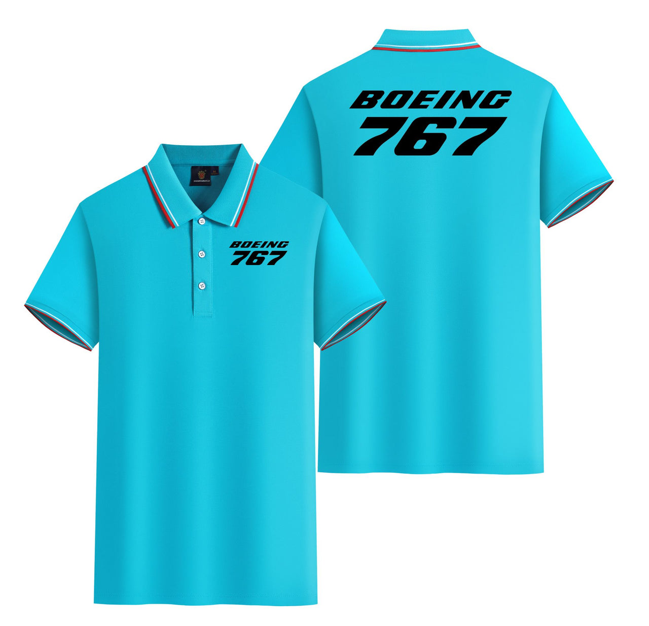 Boeing 767 & Text Designed Stylish Polo T-Shirts (Double-Side)