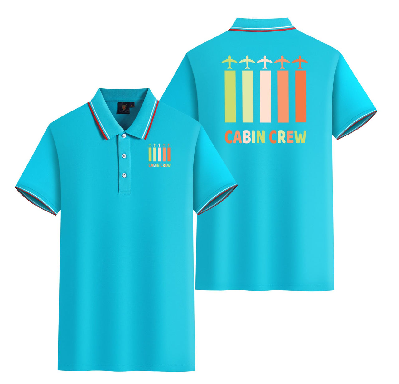 Colourful Cabin Crew Designed Stylish Polo T-Shirts (Double-Side)