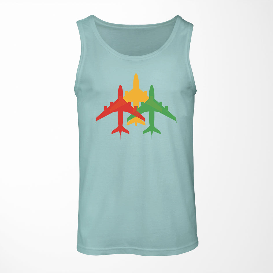 Colourful 3 Airplanes Designed Tank Tops