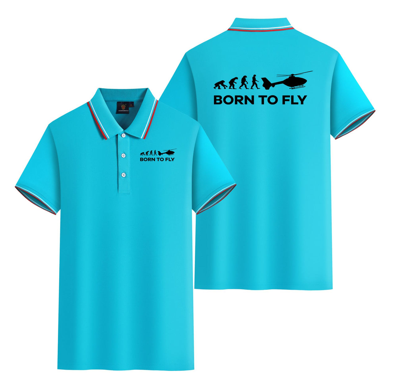 Born To Fly Helicopter Designed Stylish Polo T-Shirts (Double-Side)