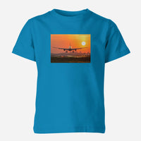 Thumbnail for Amazing Airbus A330 Landing at Sunset Designed Children T-Shirts