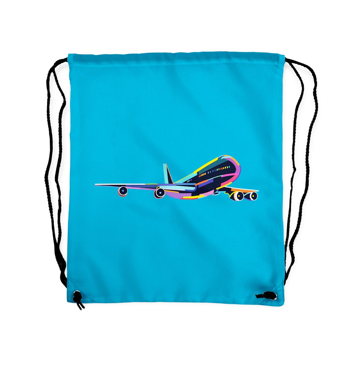 Multicolor Airplane Designed Drawstring Bags