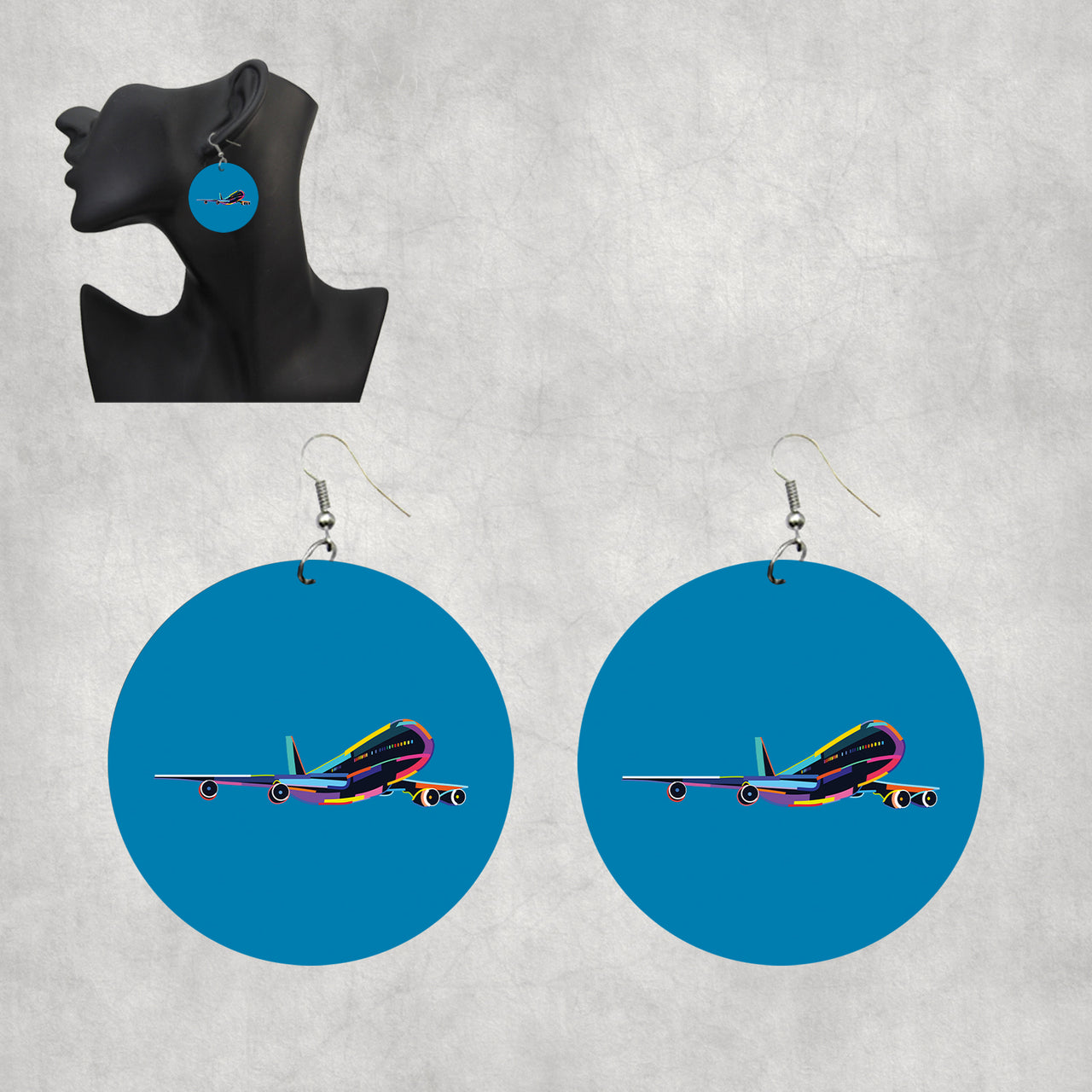 Multicolor Airplane Designed Wooden Drop Earrings