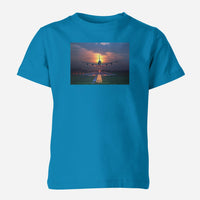 Thumbnail for Super Airbus A380 Landing During Sunset Designed Children T-Shirts
