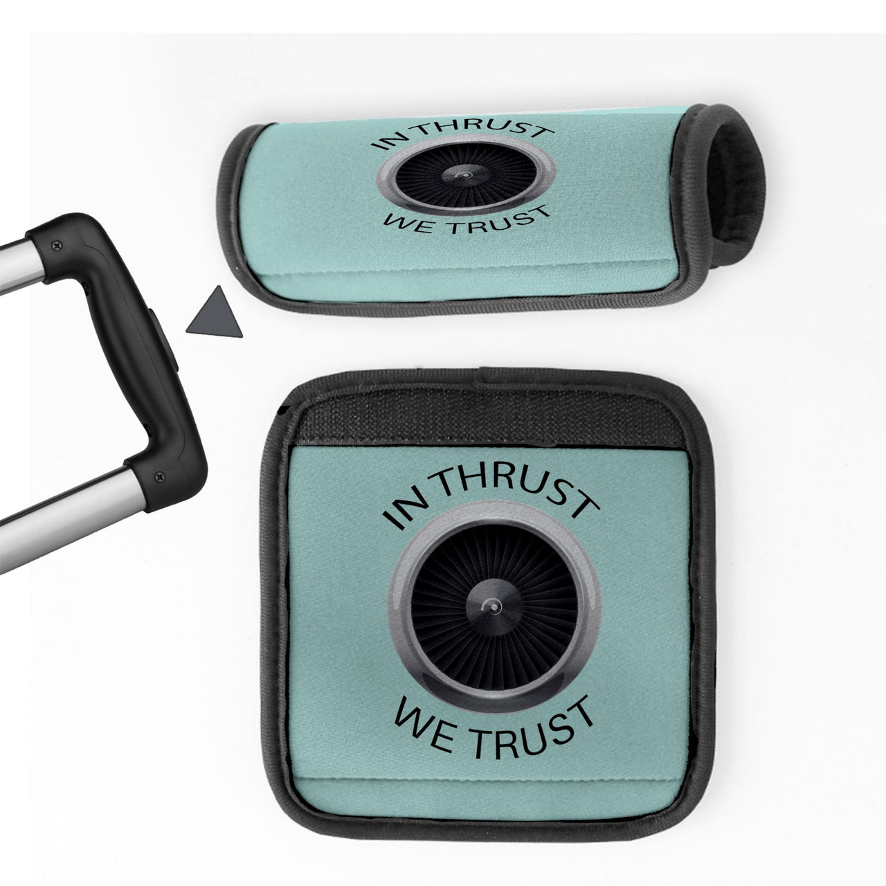 In Thrust We Trust Designed Neoprene Luggage Handle Covers