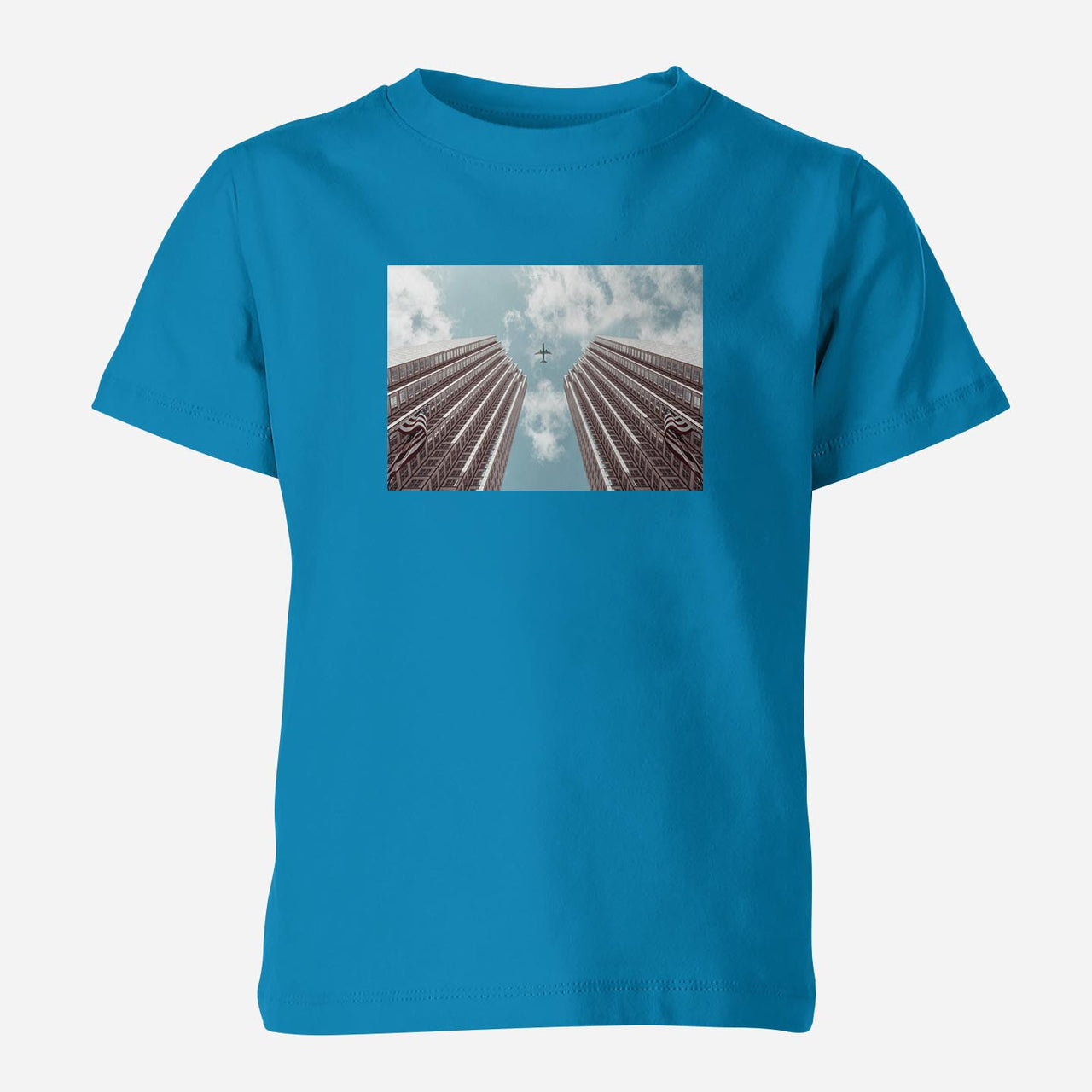 Airplane Flying over Big Buildings Designed Children T-Shirts