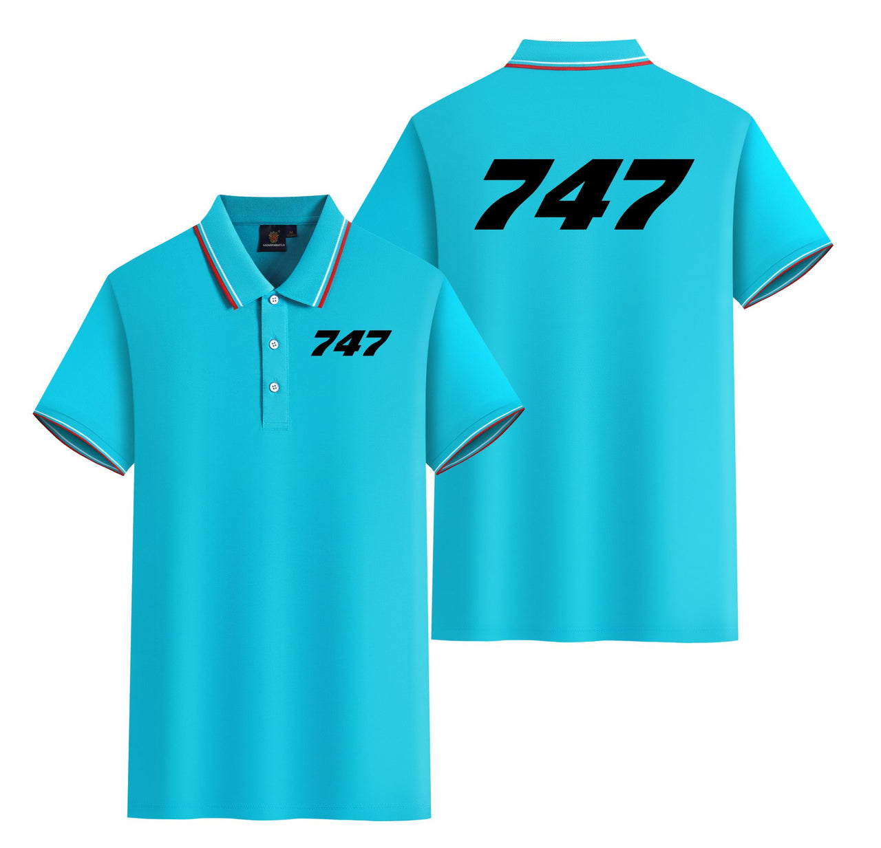 747 Flat Text Designed Stylish Polo T-Shirts (Double-Side)