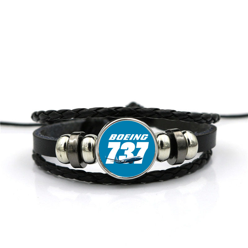 Super Boeing 737+Text Designed Leather Bracelets
