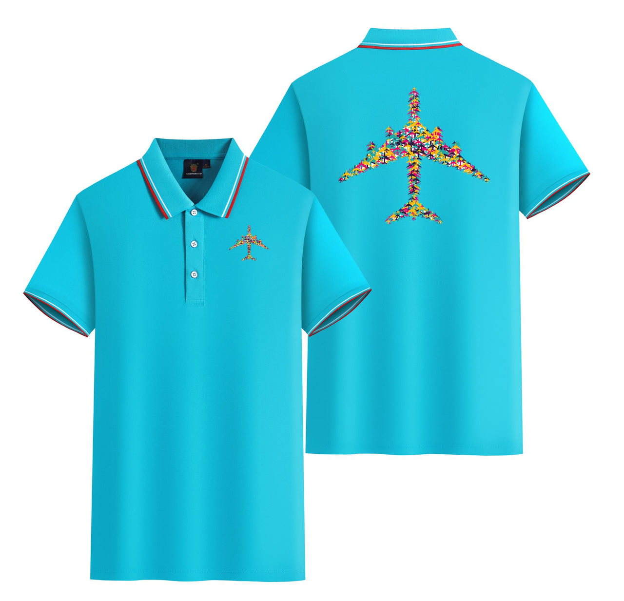 Colourful Airplane Designed Stylish Polo T-Shirts (Double-Side)