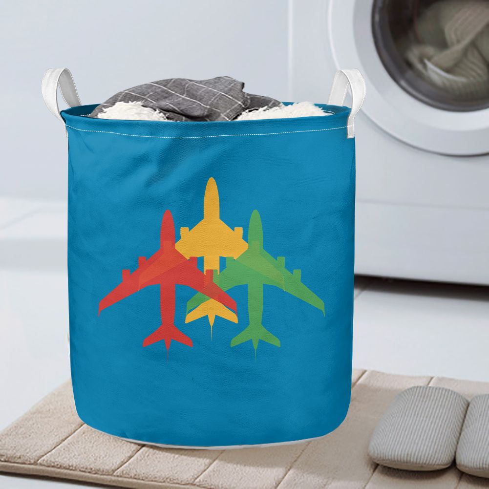 Colourful 3 Airplanes Designed Laundry Baskets