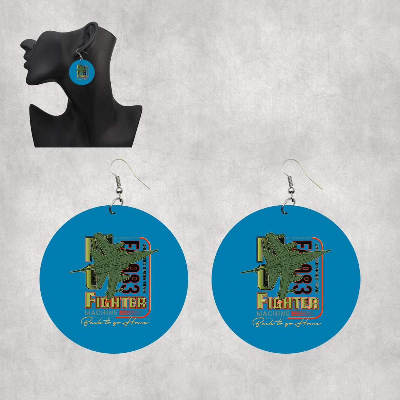 Fighter Machine Designed Wooden Drop Earrings