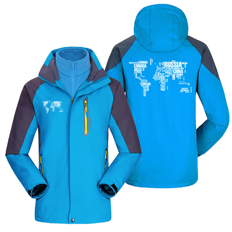 World Map (Text) Designed Thick Skiing Jackets