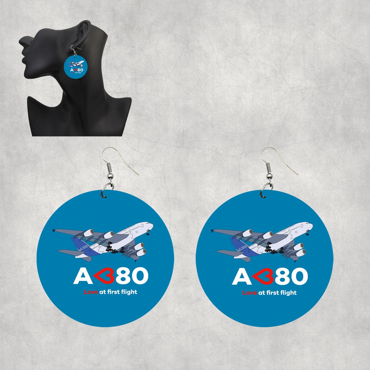 Airbus A380 Love at first flight Designed Wooden Drop Earrings