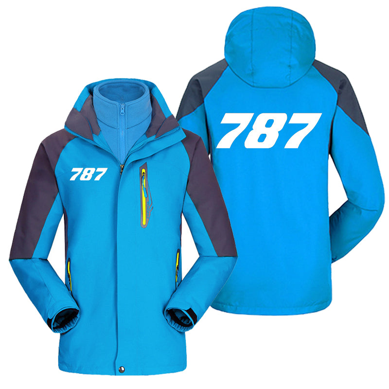 787 Flat Text Designed Thick Skiing Jackets