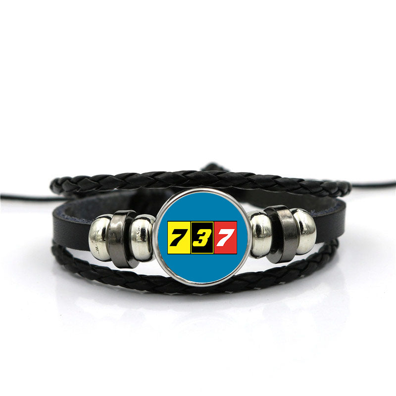 Flat Colourful 737 Designed Leather Bracelets