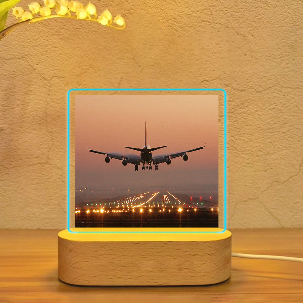 Landing Boeing 747 During Sunset Designed Night Lamp