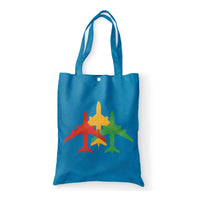 Thumbnail for Colourful 3 Airplanes Designed Tote Bags