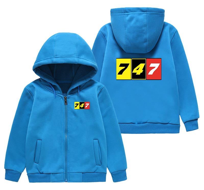 Flat Colourful 747 Designed "CHILDREN" Zipped Hoodies
