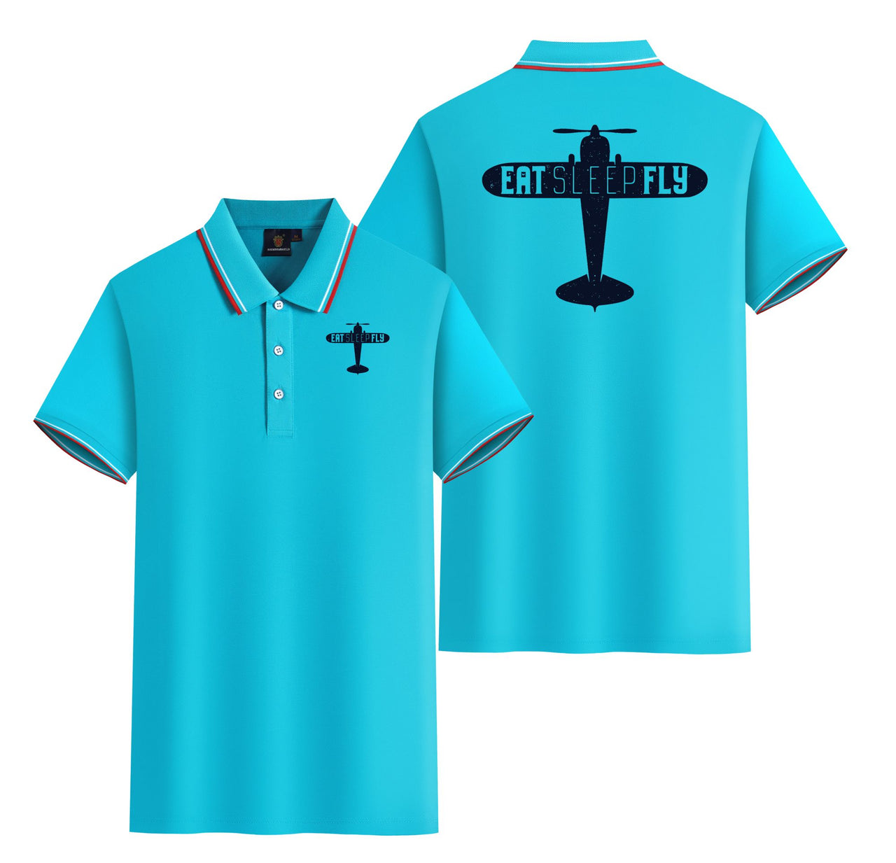 Eat Sleep Fly & Propeller Designed Stylish Polo T-Shirts (Double-Side)
