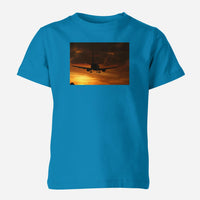 Thumbnail for Beautiful Aircraft Landing at Sunset Designed Children T-Shirts
