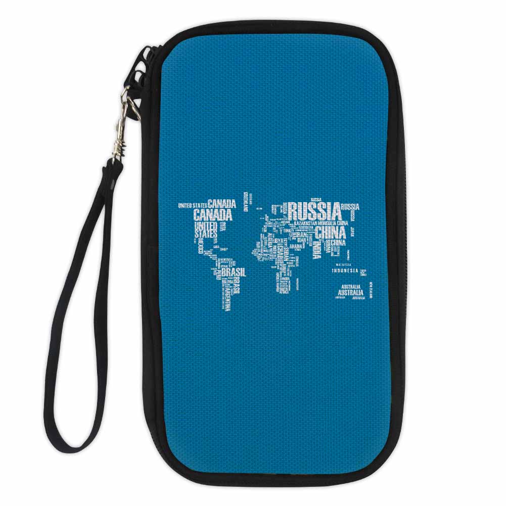 World Map (Text) Designed Travel Cases & Wallets